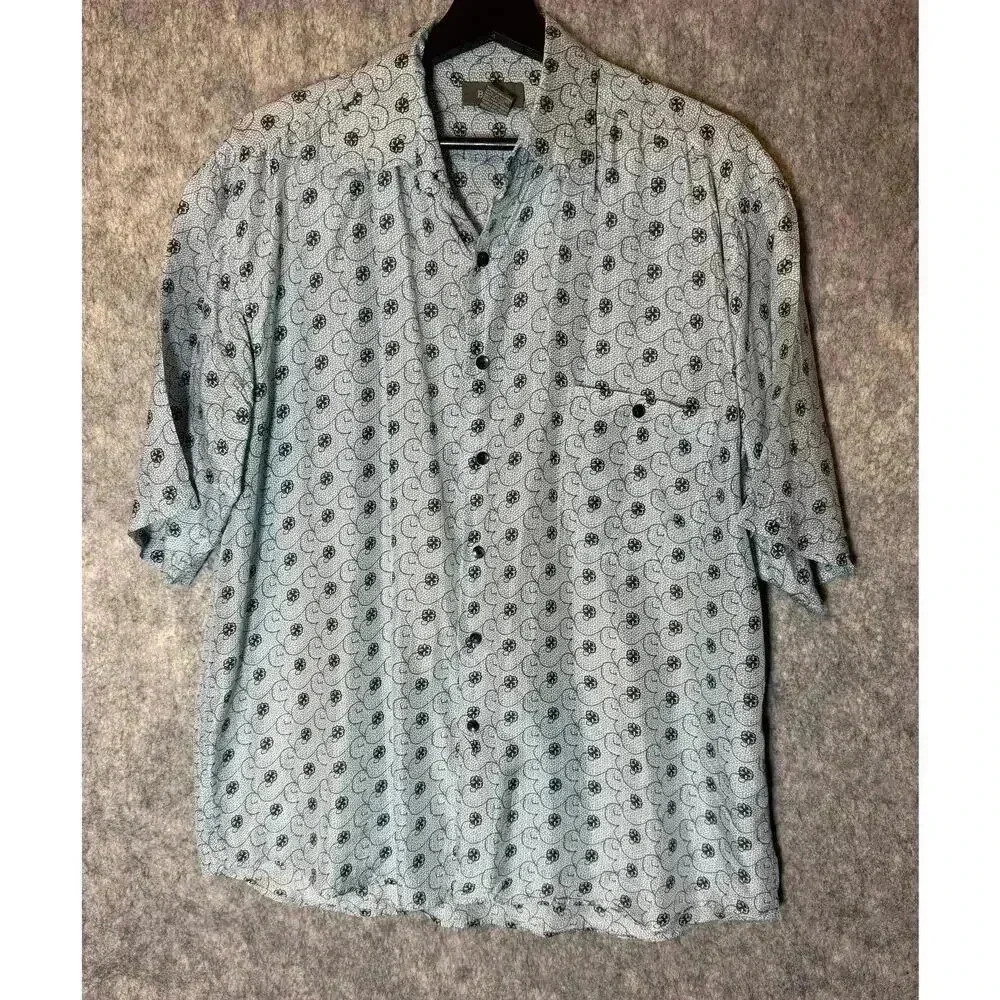Bruno 100% Silk Print Short Sleeve Button Down Large